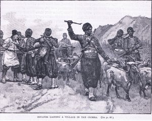 Zouves looting a village in the Crimea by Walter Paget